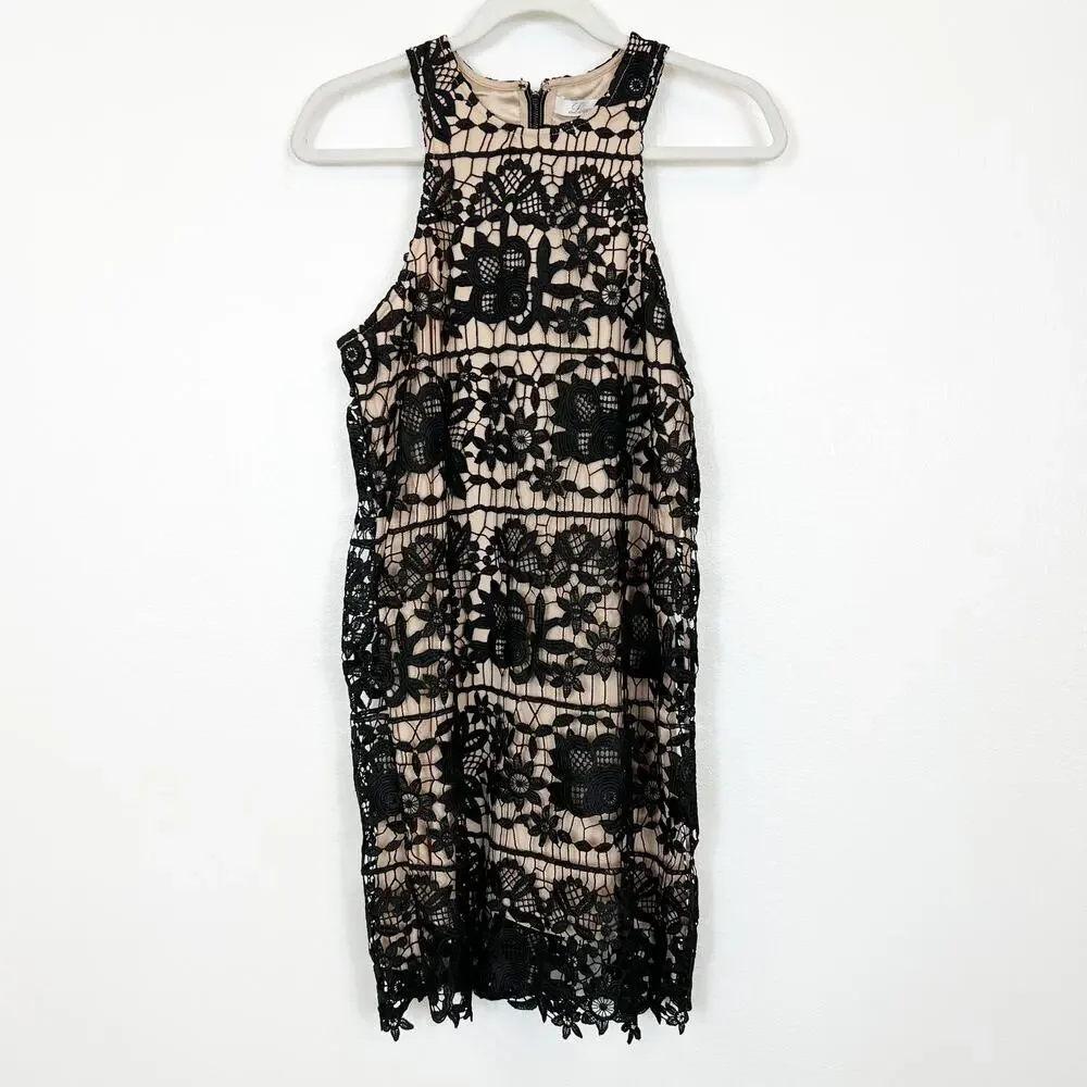 Lover's + Friends Caspian Shift Dress Black Crochet Lace Sleeveless Small NWT - Picture 2 of 14